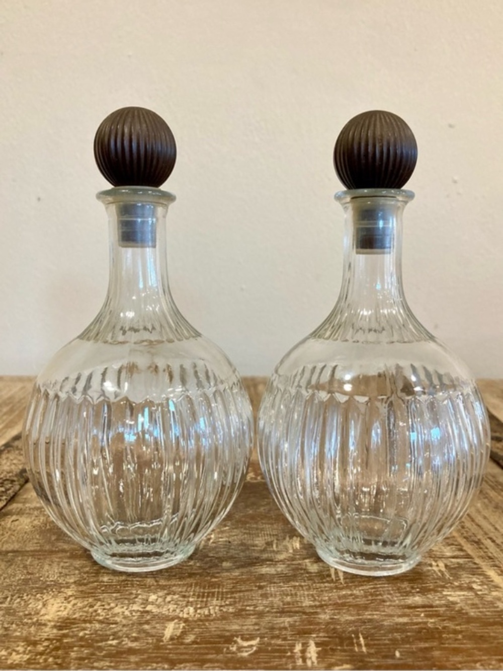 [Vintage/1950s] JPI NYC Ribbed Glass Vanity Bottles / Decanters (Set of 2)